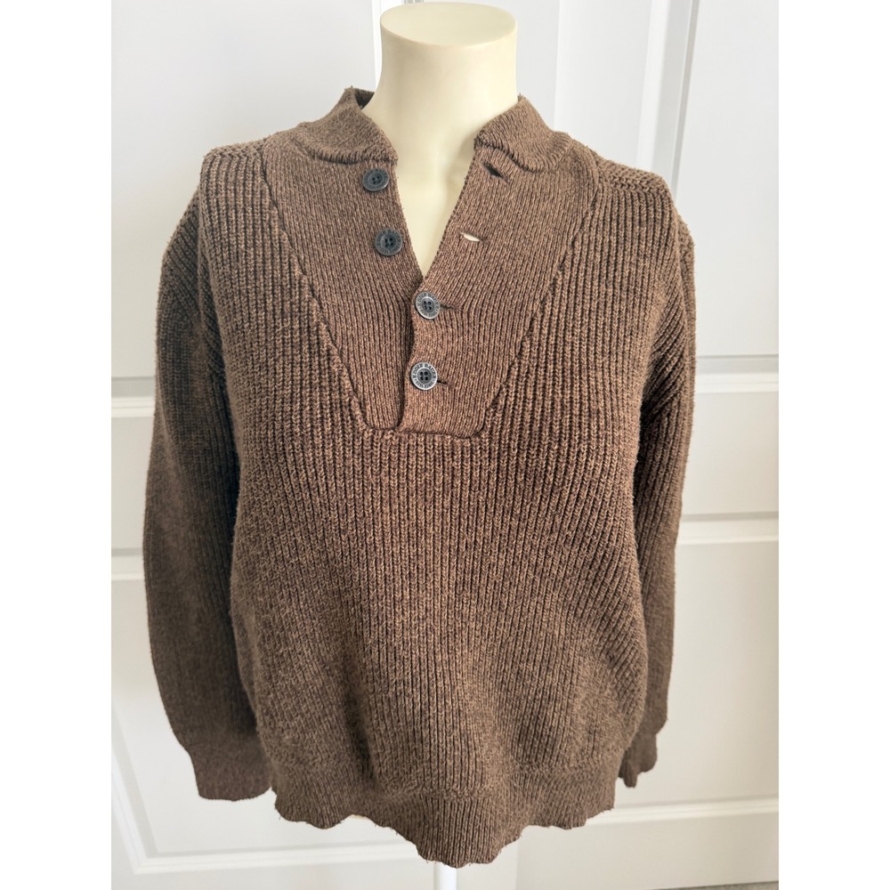 Eddie Bauer Vintage Mens Ribbed Henley Sweater Cotton Blend Chunky Knit Medium